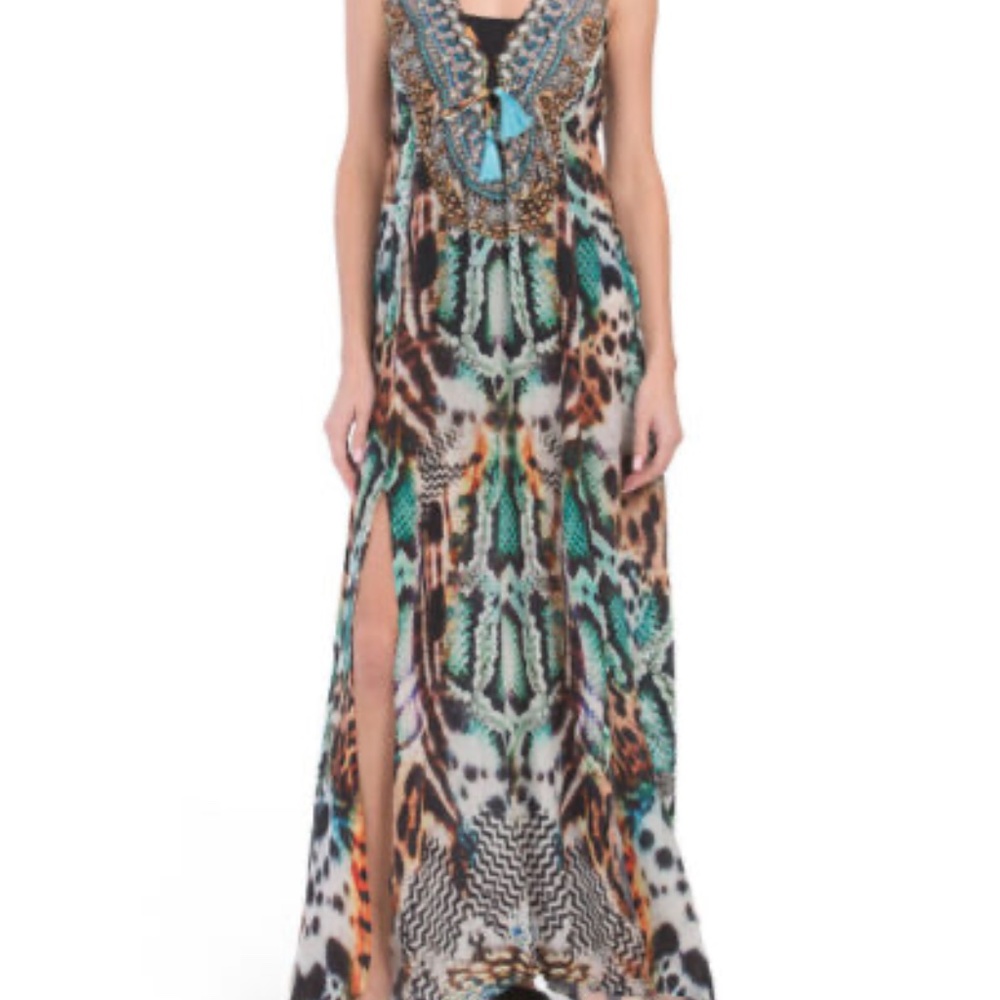 True Colors La Mode Luxury Hand Embellished Crystal  Silk cover Up Dress L/XL